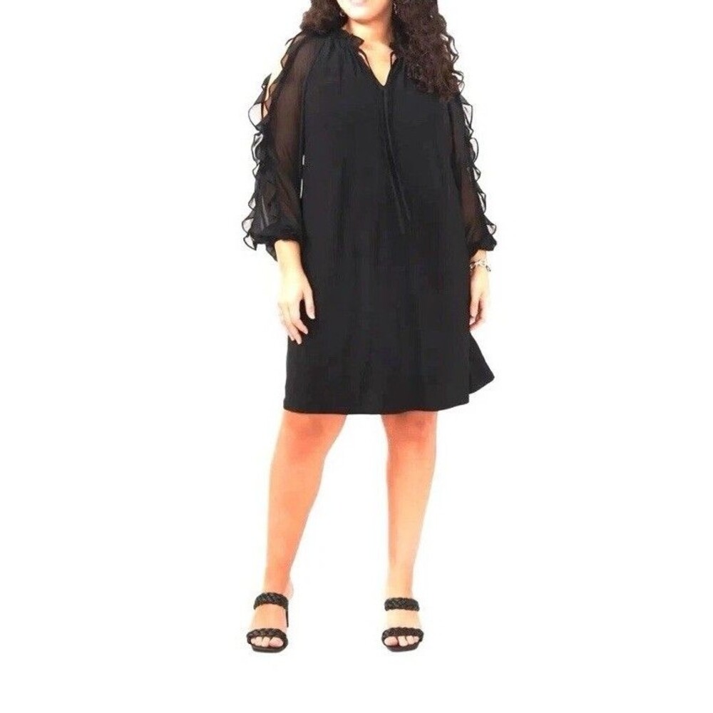 NWT  Women's Length-Knee Black Dress Open Balloon Sleeve Plus Size 1X